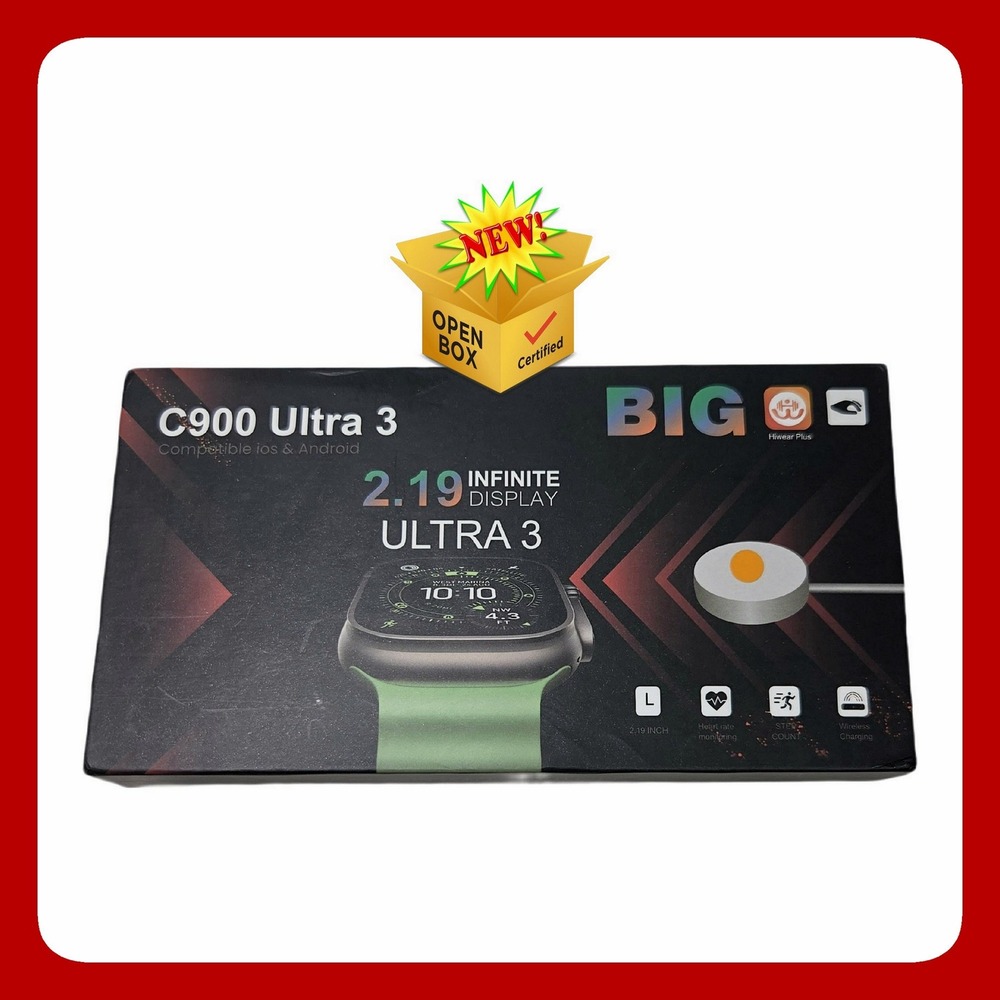 Hiwear Plus C900 Ultra 3 Smart Watch 49mm 2.19 Display Wireless Charging Bundle